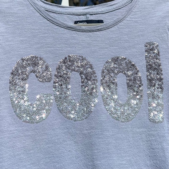 GapKids Gray Long-Sleeve, High-Low, A-Line T-Shirt with Sparkly Sequin "Cool" - Picture 4 of 15
